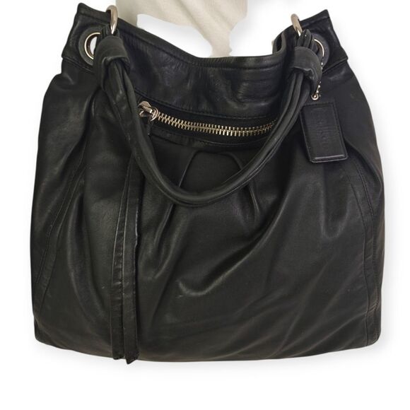 Coach Soft Black Genuine Leather Shoulder Bag Tote HOBO - Picture 5 of 12